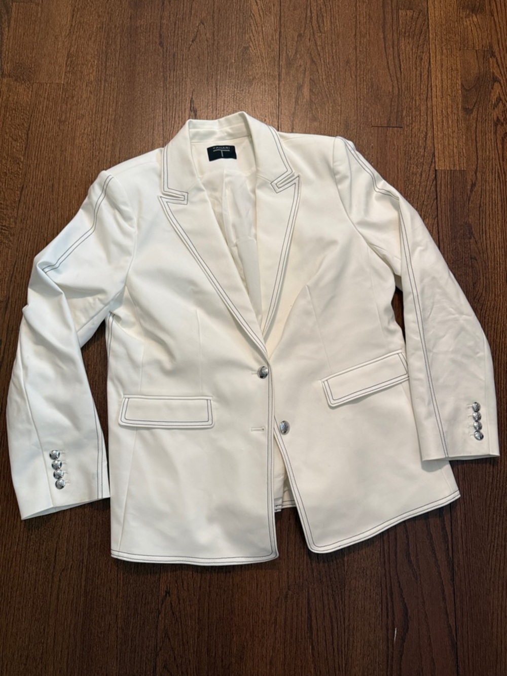Tahari White Blazer with Contrast Piping